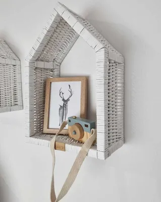 Immagine prodotto di WikliBOX - Casetta in vimini - Mobile da parete bianco grande 44x15x30 cm