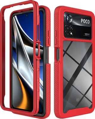 Produktbild von Xiaomi Poco X4 Pro 5G Hülle, Hybrid Transparente Rückseite Robust TPU Bumper Rutschfest Stoßfest Ganzkörper Schutzhülle für Xiaomi Poco X4 Pro 5G Rot