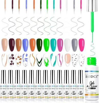 Produktbild von EODCI Gel Liner Nagellack-Set, Nageldesign-Set, 12 Farben, Gel-Nagellack für Nageldesign, Farbgel