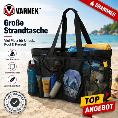 Produktbild von Strandtasche Reisetasche Schwarz, praktische Tasche für Alltag, Reise, Schule & Freizeit