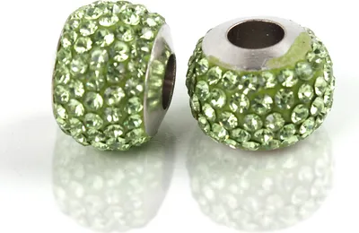 Produktbild von Großloch Spacer Charm Perlen Rondelle Stassperlen glitzernd 12 mm, 10 Stück, Grün