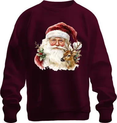 Produktbild von Weihnachtsmann Rentier Aquarell Vintage Geschenk Weihnachten Uni Sweatshirt Pullover, Burgundy, 3XL