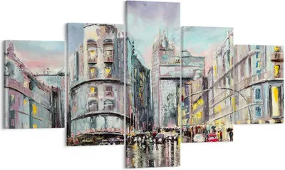 Produktbild von Bild auf Leinwand - Leinwandbild - Stadt Straße Haus - 125x70cm - Wand Bild - Wanddeko - Wandbilder - Leinwanddruck - Bilder - Kunstdruck - Wanddekoration - Leinwand bilder - Wandkunst - EA125x70-3440