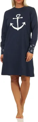 Zdjęcie produktu dla Damska koszula nocna z mankietami w marynistycznym stylu z motywem kotwicy - dostępna również w rozmiarach plus size;navy.36