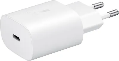 A white Samsung USB-C 15W charger is shown against a white background.
