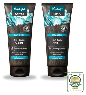 Zdjęcie produktu dla 2 opakowania żelu pod prysznic i szamponu 2 w 1 Kneipp Men Sport - 200 ml - zestaw ekonomiczny - 2 sztuki
