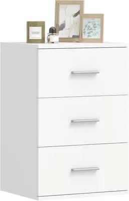 Produktbild von Nachttisch wei? mit 3 Schubladen, Nachtkommode fš¹r Schlafzimmer, MDF