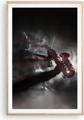 Produktbild von Gerahmtes Poster - Rahmen in heller Eiche - Musiker Saxophonist Schwarz - 61x91,5 cm - Wand Bild - Wanddeko - Wandbilder - Wandposter - Bilderrahmen - Bilder - Kunstdruck - Wandbild - P2NPA61x91-4276