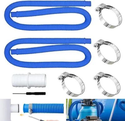 Produktbild von Schwimmbadschlauch - 32 mm, 2 Stück, mit 4 Metallklemmen, geeignet für verschiedene Pumpen (blau)