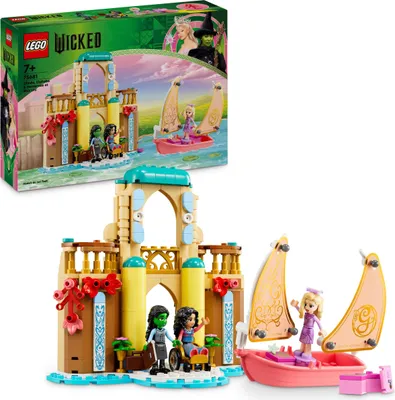 Produktbild von LEGO Wicked Glinda, Elphaba und Nessarose an der Universität Shiz, Segelboot und 3 Spielfiguren, Spielzeug-Boot, Geschenk für Mädchen und Jungen ab 7 Jahren, die Puppenhäuser lieben 75681