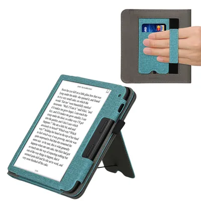 Produktbild von kwmobile Hülle kompatibel mit Tolino Vision 6 Hülle - Flip Case mit Handschlaufe - Kunstleder Cover - Petrol Dunkelgrau