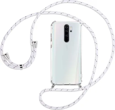 Produktbild von Handykette Backcover-Schutzhülle mit Band (Metall silberfarben) für Xiaomi Redmi Note 8 Pro - weiß/grau