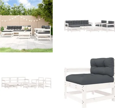 Image de vidaXL 7 pcs. Garden Lounge Set with Coussins Blanc Massif Wood - Garden Lounge Set - Garden Lounge Sets - Lounge Set - Outdoor Lounge Set
