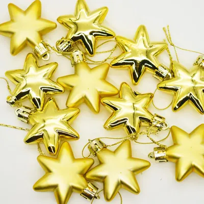 12 goldene Weihnachtssterne aus Kunststoff, Hängedeko