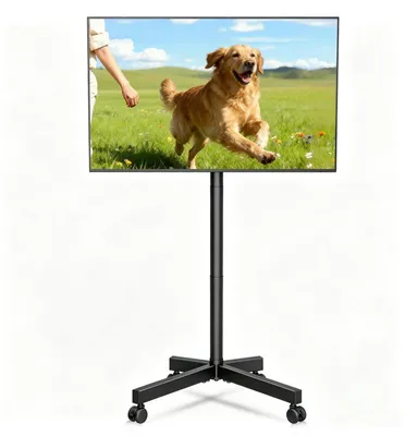 Image de Support TV mobile, réglable en hauteur (98-120 cm), inclinable, compatible VESA 400x400 mm, pour écrans de 21 à 60 pouces, capacité maximale de 35 kg