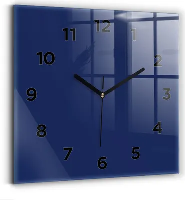 Produktbild von Wallfluent Wanduhr – Stilles Quarzuhrwerk - Uhr Dekoration Wohnzimmer Schlafzimmer Küche - Zifferblatt - schwarze Zeiger - 30x30 cm - Marineblau