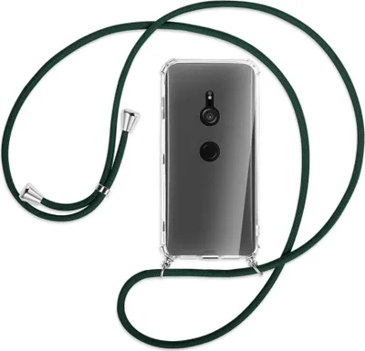 Produktbild von Handykette Backcover-Schutzhülle mit Band (Metall silberfarben) für Sony Xperia XZ3 - dunkelgrün