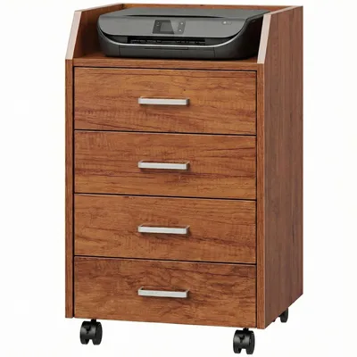 Produktbild von Rollbarer Schreibtisch-Aktenschrank, Bš¹ro-Aktenschrank mit 4 Schubladen, mobiler Aktenschrank fš¹rs Arbeitszimmer, 40 x 36 x 65 cm, Braun