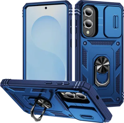 Produktbild von Hülle für Samsung Galaxy S25 Edge, Schiebe Kamera Schutz Stoßfest Schutzhülle mit Ringhalterung Ständer Blau