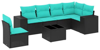 Produktbild von vidaXL 7-teiliges Gartensofa-Set mit Kissen, schwarzes Polyrattan