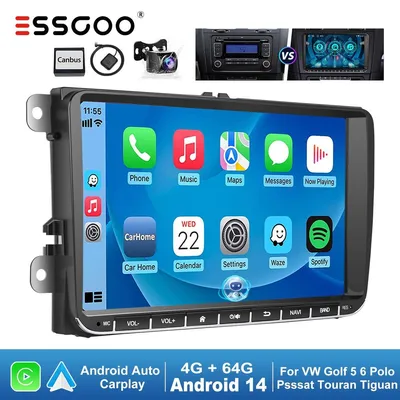 Produktbild von Autoradio 9 Zoll Android 14 Carplay für VW Golf 5 6 Polo Passat Touran mit GPS Navigation Freisprechanlage Bluetooth WLAN 4GB RAM 64GB Speicher 2 DIN