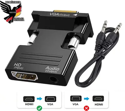 Produktbild von HDMI auf VGA Adapter mit 3.5mm Audiokabel 1080P 60Hz | HDMI auVGA Konverter, HDMI Buchse auf VGA Stecker Adapter Kompatibel mit Laptop (HDMI) auf TV