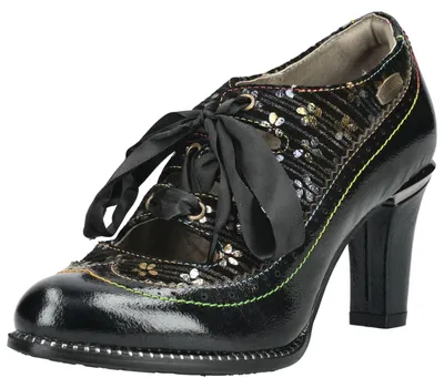 Produktbild von Pumps aus Leder mit floralen Verzierungen und Trichterabsatz