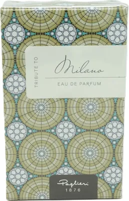 A close-up of a perfume box with a decorative pattern.