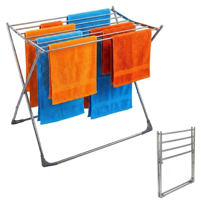 Produktbild von Relaxdays Wäscheständer klappbar, 8 Stangen, HxBxT: 77 x 86 x 57 cm, Edelstahl, platzsparender Stand-Trockner, silber