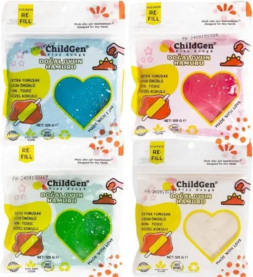 Immagine prodotto di Pasta modellabile naturale in confezione ecologica, 4 colori glitterati - ChildGen