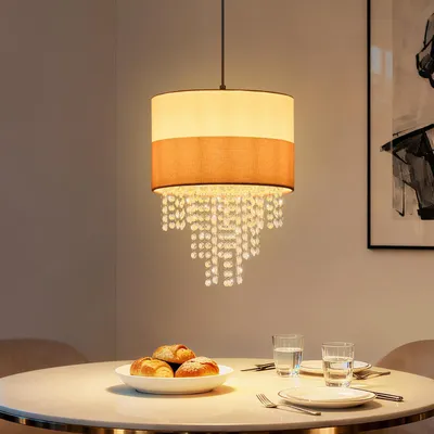 Zdjęcie produktu dla ZMH lampa wisząca lampa wisząca na stół do jadalni 1 płomienna lampa wisząca kryształowa lampa stołowa lampa wisząca z tkaniny E27 lampa do sypialni (bez żarówki)