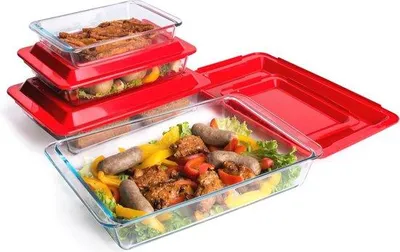 Obrázek produktu pro Sada 8 obdélníkových skleněných zapékacích misek s víky - zapékací misky různých velikostí
