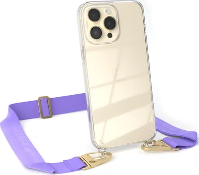 Produktbild von EAZY CASE - Hülle mit Band für Apple iPhone 14 Pro Max, Handyhülle mit Umhängeband, Silikonhülle transparent, Handykette in Violett
