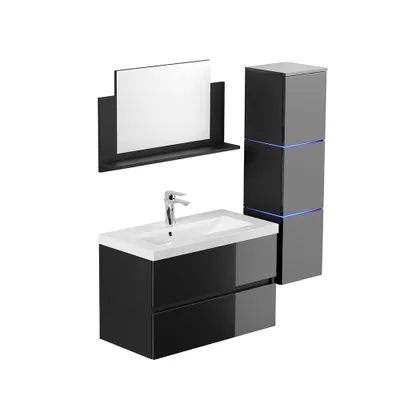 Produktbild von HOME DELUXE - Badmöbel - Set - WANGEROOGE BIG Deluxe – Größe: L, Farbe: Schwarz, Breite Waschbecken: ca. 80 cm I Badezimmermöbel Waschtisch Waschbecken