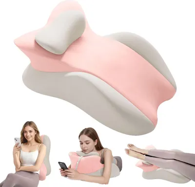 Obrázek produktu pro Multifunkční polštářek na čtení na postel a pohovku, ergonomický polštářek z paměťové pěny na záda, krk, nohy, polštářek na nohy s pratelným potahem na sezení, spaní, čtení, růžový/šedý