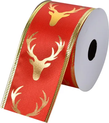 Produktbild von Clayre & Eef Weihnachtsband 50 mm Rot Goldfarbig Synthetisch