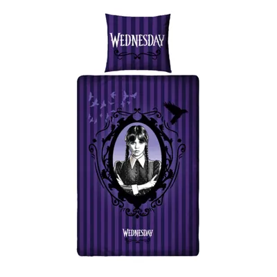 Produktbild von Wednesday Bettwäsche Grusel-Glamour, 2 tlg. 80x80 + 135x200 cm, Wende- Motiv für Mädchen in Mikrofaser, Netflix