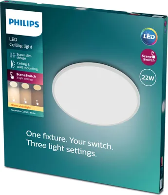 Produktbild von Philips Funktional Super Slim Deckenleuchte, 22 W, LED, Nicht austauschbare(s) Leuchtmittel, 2000 lm, IP20, Weiß