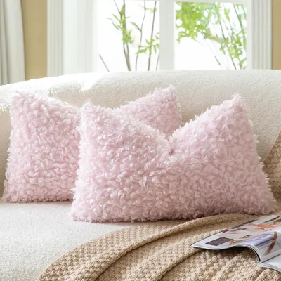 Obrázok produktu pre Sada dvoch obliečok na vankúše, 30x50 cm, ružová, imitácia kožušiny, bouclé, sherpa, dekoratívne vankúše