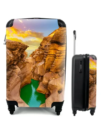 Produktbild von MuchoWow® Koffer Handgepäck Trolley Rollkoffer Kleine Reisekoffer mit 4 Rollen - Felsen - Meer - Sonnenuntergang - Natur - Wasser - Cabin Size < 55x40x23 cm & 55x40x20 cm - Fotokoffer - Kabinenkoffer - Boardgepäck - Reise-Box - Reisekoffer - Reisegepäck - Koffer mit Bild - Trolley für Kinder
