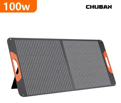 Immagine prodotto di Pannello solare portatile - Caricabatterie solare pieghevole da 100 W - Impermeabile - Adatto per centraline di alimentazione e campeggio - Alimentazione di emergenza