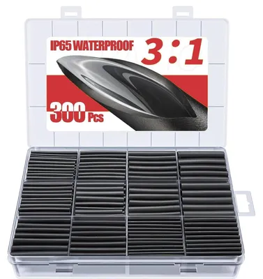 Productafbeelding van Eventronic set van 300 krimpbuizen, met een krimpverhouding van 3:1, voorzien van lijm, dubbelwandig, waterdicht, 45 mm, totale lengte 13,5 meter, zwart