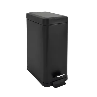 A black pedal bin is shown against a white background.