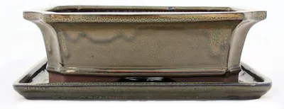 Obrázek produktu pro Bonsajová miska s podšálkem velikost 4 - olivově hnědá - hranatá - model G4 - d 26cm - š 20cm - v 8cm