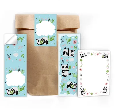 6 Lesezeichen, 6 Notizblöcke, 6 Tüten, 6 Sticker – Panda