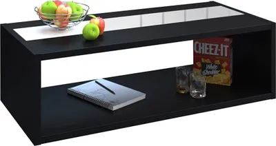 Productafbeelding van Lage tafel DANN zwart met glanzende witte band - 116 x 51 x 34 cm