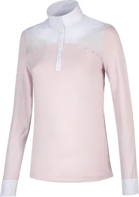 Immagine prodotto di Camicia da competizione Equiline donna rosa orchidea a maniche lunghe con inserto in pizzo FS20, taglia:L