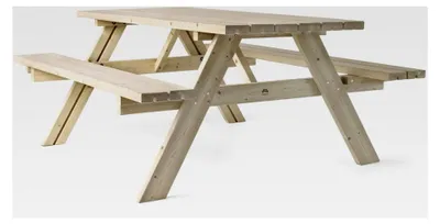 Produktbild von Klassischer Picknicktisch mit klappbaren Sitzen - Wetterfester Tisch aus Holz für den Außenbereich, ideal für Garten und Terrasse