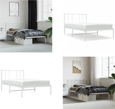 Produktbild von vidaXL Bettgestell mit Kopfteil Metall Weiß 100x200 cm - Bettgestell - Bettgestelle - Bettrahmen - Einzelbett