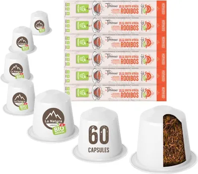 Imagen del producto de Té Rooibos - 60 cápsulas de té | La Natura Lifestyle de Tpresso, orgánico, 120g | Producto orgánico | Compatible con Nespresso®*³